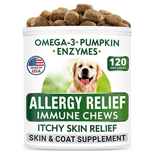 BARK&SPARK Allergy Relief Dog Treats - Omega 3 + Pumpkin + Enzymes - Itchy Skin Relief - Seasonal Allergies - Anti-Itch & Hot Spots - Immune Supplement - Made in USA Soft Chews