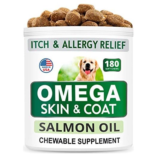 Bark&Spark Omega 3 for Dogs - 180 Fish Oil Chews - Allergy and Itch Relief - Anti-Shedding - Hot Spots Treatment - Joint Health - Skin and Coat Supplement - EPA & DHA Fatty Acids - Salmon Oil