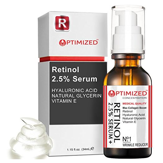 Retinol Serum 2.5% with Hyaluronic Acid, Glycerin, Vitamin E - Reduce Wrinkles, Fine Lines, Even Skin Tone, Sun Spots, Age Spots - Boost Collagen Production 1 fl oz - OPTIMIZED LAB Guaranteed