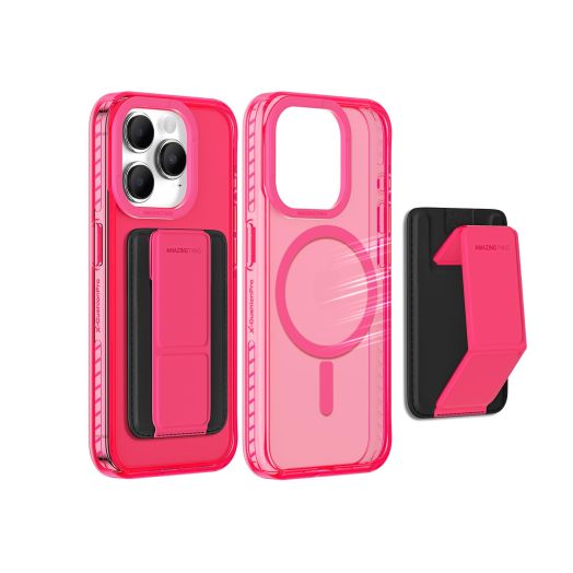 AMAZINGthing for iPhone 15 Pro Max Case with Detachable Phone Wallet, Anti Yellowing Clear Case Compatible with Magsafe, 10FT Drop Proof, Non Slippery, Neon Green