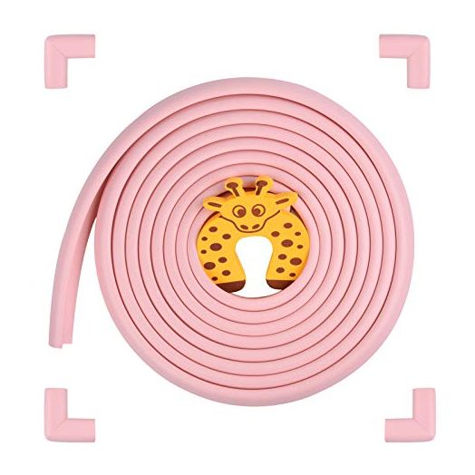 Baby Proofing Edge and Corner Guards, Safety Furniture Bumper with 3M Double-Sided Tape, [16.40ft Edge + 4 Pre-Taped Corners] Baby Corner Protector for Fireplace, Table, Stair, Cabinet (Pink)