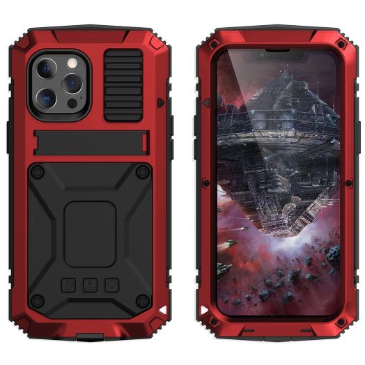 iPhone 13 Pro 5G Metal Case with Kickstand Built-in Screen Protector Sturdy Military Armor Durable Full Body Heavy Duty Shockproof Drop Tested Outdoor Case for iPhone 13 Pro (Red)