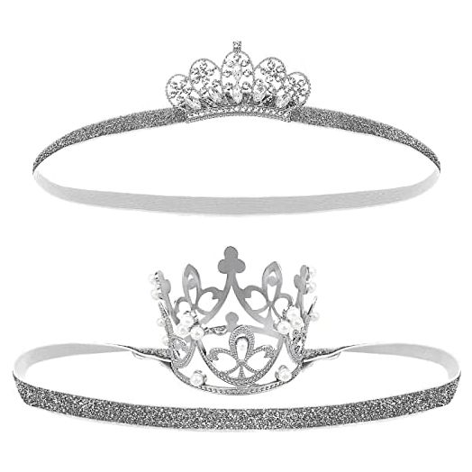 Silver Baby Crown Baby Tiara Baby Crown Headband Crystal Crown Hair Belt for Little Girl Infant Princess Tiaras Birthday Elastic Hair Band for Photography Headband Props