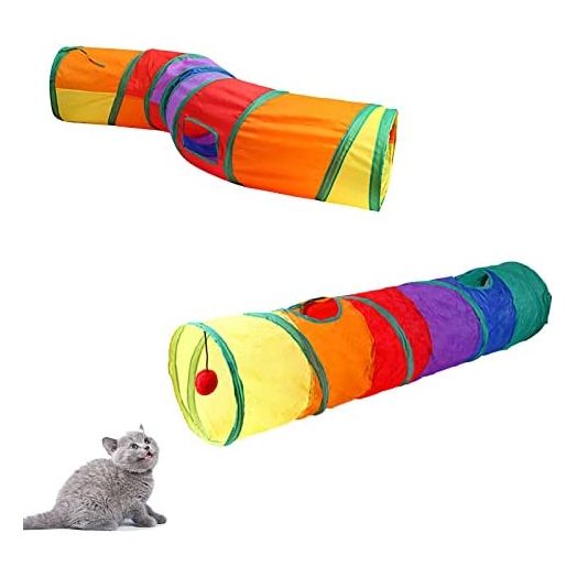 iCAGY Cat Tunnel for Indoor Cats, Pet Cat Kitten Rabbit Ferret Play Toys Tube Tunnel Interactive Crinkle Collapsible Pop Up Rainbow