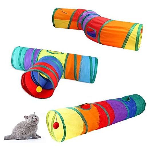 iCAGY Cat Tunnel for Indoor Cats, Pet Cat Kitten Rabbit Ferret Play Toys Tube Tunnel Interactive Crinkle Collapsible Pop Up Rainbow