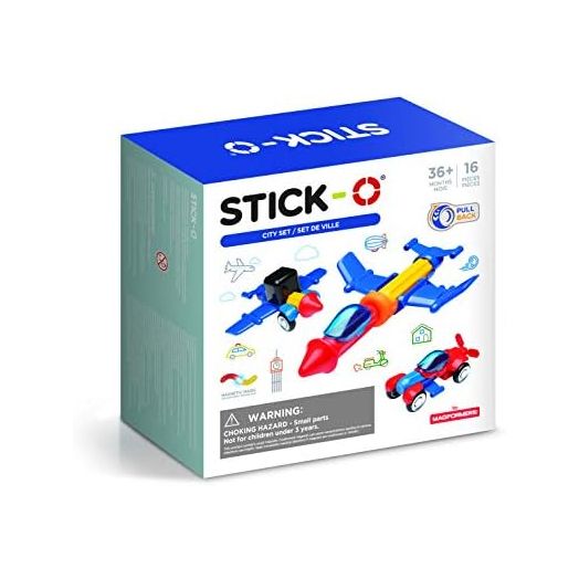 STICK O City 16 Piece Magnetic Building Set, Rainbow Colors, Educational STEM Construction Toy Ages 36M+
