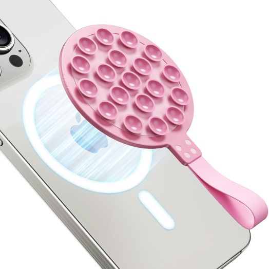 Suction Cup Phone Mount [19 x Suction Cups] for Magsafe, Magnetic Reusable Hands-Free Mirror Shower Phone Grip Holder, TikTok Videos and Selfies, Design for iPhone and Android Galaxy, Pink