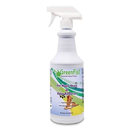 GreenFist Pet Stain & Odor Remover Magic Fast Acting Carpet Spot Cleaner Enzyme Powered Formula Cats,Dogs, Small Animal Urine, 32 oz Spray