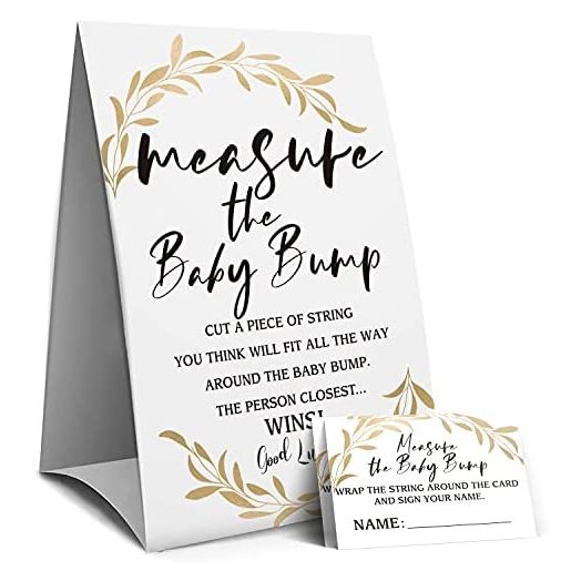 Measure Mommy's Belly Sign, Baby Shower Sign, Measure the Baby Bump How Big is Moms Belly -1 Sign and 50 Guessing Cards(7A)