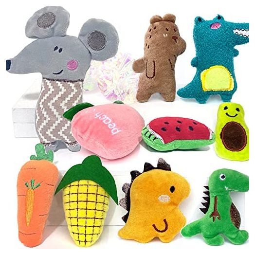 AZOFFYIU Catnip Toys Kitten Supplies Interactive Catnip Toys for Indoor Cats Squeaky Crinkle Catnip Toy Gift for Cat Lovers Dental Health Chew Toy Set of 10