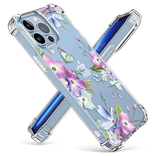 ilnehc Flower Pattern Designed for iPhone 13 Pro Max Case[with Screen Protector], Floral Clear Women Phone Case Shockproof Protective Soft TPU Bumper Cover 6.7 Inch 2021