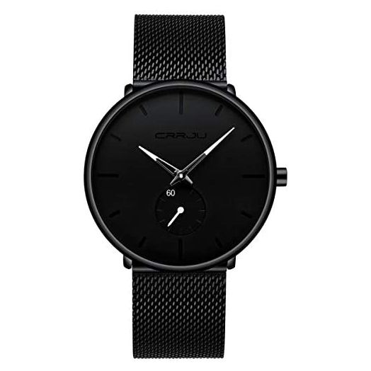 Mens Watches Ultra-Thin Minimalist Waterproof-Fashion Wrist Watch for Men Unisex Dress with Stainless Steel Mesh Band-White Hands