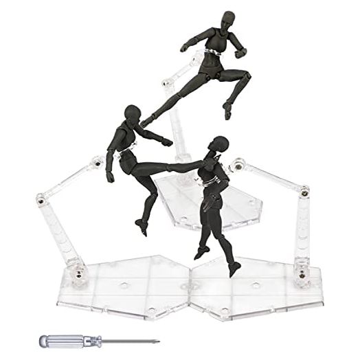 3 Pcs Action Figure Stand,Assembly Action Figure Display Holder Base Doll Model Support Stand Compatible with HG RG SD SHF Gundam 1/144 Toy Clear