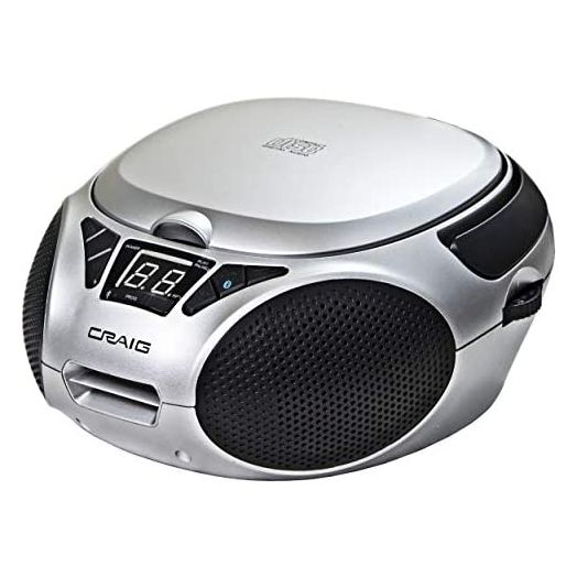 Craig CD6925BT-SL Portable Top-Loading Stereo CD Boombox with AM/FM Stereo Radio and Bluetooth Wireless Technology in Silver | LED Display | Programmable CD Player | CD-R/CD-W Compatible | AUX Port |