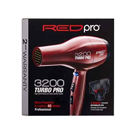 RED Pro by Kiss Professional Hair Dryer 3200 Turbo with Attachments, Powerful for Straight Hair and Curly Hair