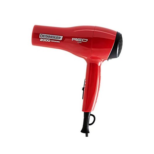 Kiss Red 2000 Ceramic Detangler Dryer Plus 3 Attachments, 1 Patented Double Layered detangler pik