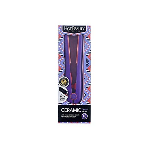 Hot Beauty Professional Ceramic Mini Flat Iron 1/2" Anti-Frizz Extreme Smooth (Violet) Travel Pouch Included