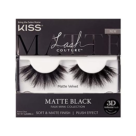 KISS Lash Couture Matte Black Faux Mink False Eyelashes, 3D Volume (1 Pack)