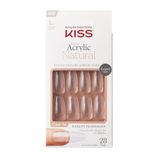 KISS Salon Acrylic Natural Nails - Crystal Clear, Long Sculpted