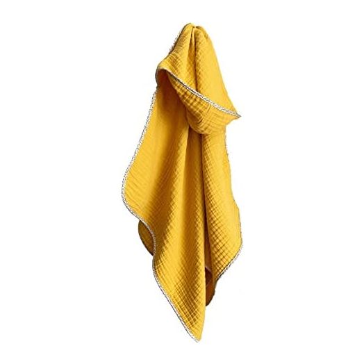 Mum Sweet Mum Baby Beach Towels, Toddler Beach Towel, Baby Hooded Towel for Newborn to Toddler, 40x32”,Organic Cotton Muslin Baby Towel (Mustard Yellow)