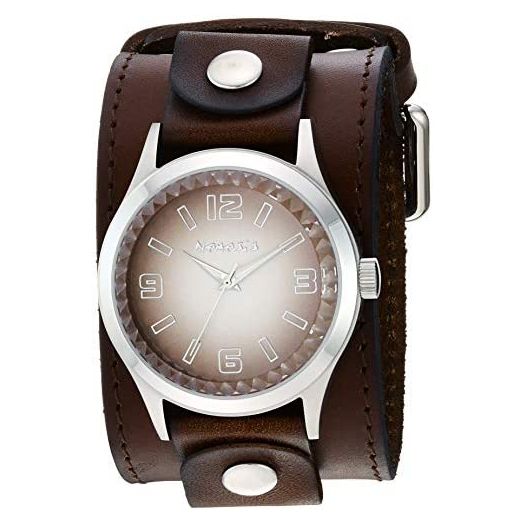 Nemesis Gradient Pointium Stainless Steel Analog-Quartz Leather Strap, Brown, 49.4 Casual Watch (Model: DLBB217B)