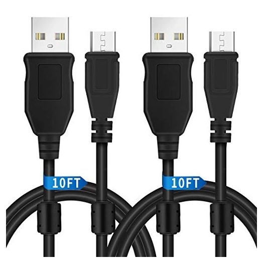 PS4 Controller Charger Charging Cable 10ft 2 Pack, Charge and Play, Extra Long Micro USB 2.0 High Speed Sync Cord for Playstation 4/ DualShock 4/ PS4 Slim/ PS4 Pro/Xbox One/Xbox One S/Xb