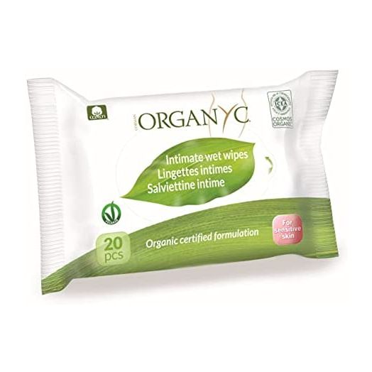 Organyc - 100% Organic Cotton Intimate Wet Wipes, No Parabens, Alcohol, or Chlorine -, White, 20 Count (Pack of 1) (ORGWW1A)