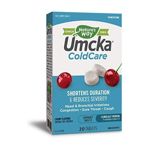 Nature's Way Umcka ColdCare, Sore Throat, Congestion and Cough Relief Medicine, Cherry Flavored, 20 Chewables