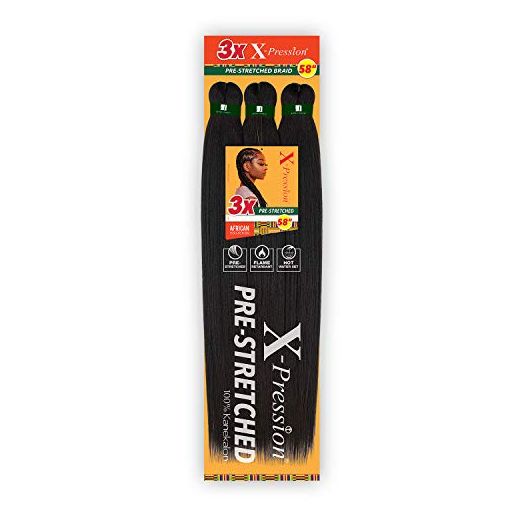 Sensationnel Braids XPRESSION 3X Pre-Stretched Braid 58", 1B (5 Pack)