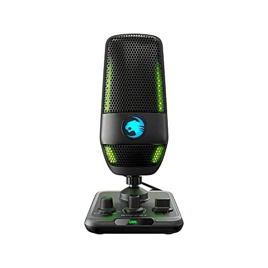 ROCCAT Torch USB Microphone, Studio-Grade Audio, PC Computer Gaming Wired Mic, RGB AIMO Lighting with Indicator, For Streaming, Recording, Podcasting, Quick Mute, Boom Arm Compatible, Black