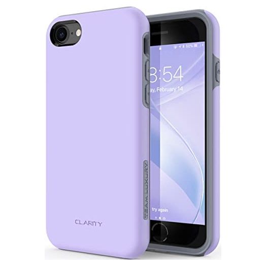 TEAM LUXURY iPhone SE Case 2022/iPhone SE Case 2020/iPhone 8 Case/iPhone 7 Case [Clarity Series 2nd-Gen] Protective Phone Case for Apple iPhone 7/8/SE 2nd & 3rd Generation, 4.7” (Lavender Purple/Gray)