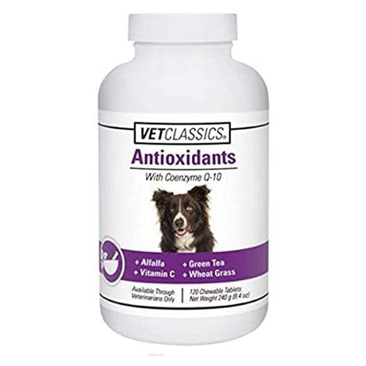 Vet Classics Antioxidants with Coenzyme Q-10 for Dogs, with Alfalfa, Green Tea, Vitamin C, & Wheat Grass, 120 Chewable Tablets