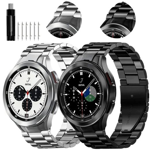 GOLDTOLUCK Compatible with Samsung Galaxy Watch 6 5 4 Band Pro Classic 43mm 47mm 45mm 40mm 44mm 42mm 46mm, No Gap Band Men Metal Business Band Solid Stainless Steel