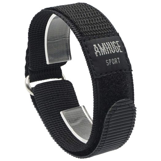 AMHUGE Nylon Sport Watch Band Black Grey WATERPROOF 18mm 20mm 22mm Hook Loop & Fastening Outdoor Watch Strap (Black with Grey Logo(Silver Stainless Steel Buckle), 18mm-Regular)
