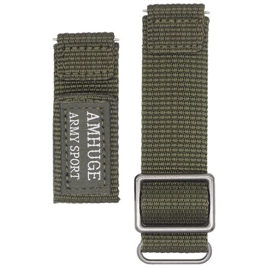 AMHUGE Hook&Loop Military Style Nylon Watch Strap Length Adjustable-Choice of Color & Width (18mm, 20mm, 22mm, 24mm)-Waterproof Sport Watch Band for Men or Women (22mm, Olive(steel buckle))