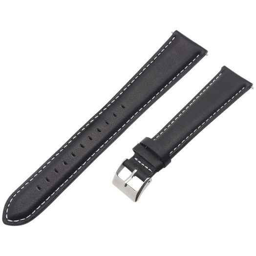 AMHUGE Extra Long Italian Genuine Leather Watch Strap-18mm,20mm,22mm,24mm Width -Brown Black Calf Leather Watch Band for Big Wrist Men or Women (22mm, Classic Black with White Stitches)