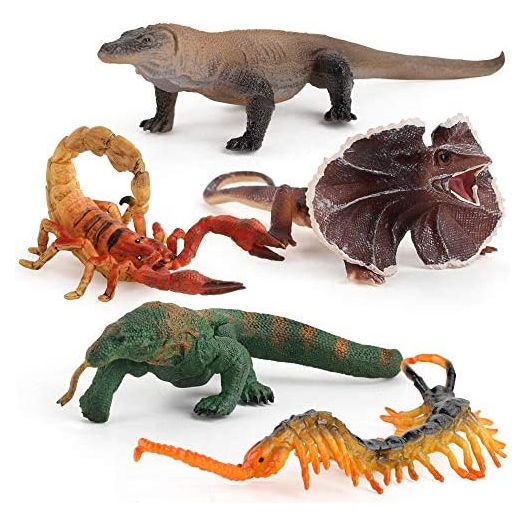 5 PCS Wild Life Jungle Animal Action Figures Model Goanna Chameleon Lizard Scorpion Scolopendra Party Favors Supplies Cake Toppers Set Toys for 5 6 7 8 Years Old Boys Girls Kid Toddlers