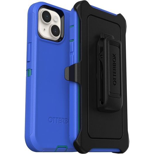 Otterbox DEFENDER SERIES iPhone 14 Plus Case - Non-Retail Packaging - Rain Check Blue, Apple Phonecase, Raised Screen Bumper, Wireless Charging Compatible, Rotating Belt-Clip Holster/Kickstand