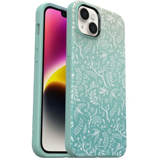 OtterBox Symmetry Series+ iPhone 14 Plus Case - Non-Retail Packaging - Feathers and Ferns Green, Apple Phonecase, Ultra Slim, Raised Screen Bumper, Strong MagSafe Wireless Charging Compatible