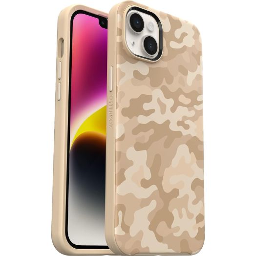 OtterBox Symmetry Series+ iPhone 14 Plus Case - Non-Retail Packaging - Sand Storm Camo Brown, Apple Phonecase, Ultra Slim, Raised Screen Bumper, Strong MagSafe Wireless Charging Compatible
