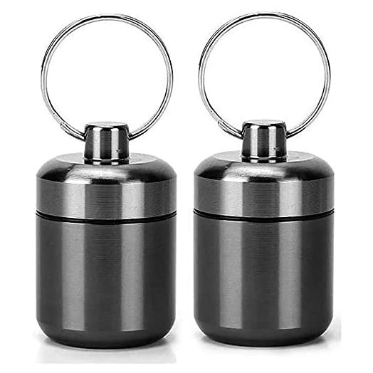 Pill Keychain Holder, Small Pill Box Waterproof Pill Fob Organizer Portable Pill Holder Keychain(Grey 2PCS)