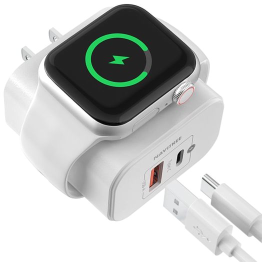 3-in-1 Charger Block, Built-in Watch Charger, 20W Portable Dual Port Charging Brick USB C Wall Plug, Suitable for Apple Watch 9/8/7/6/5/4/3/2/1/SE/Ultra, iPhone 15/14/13/12 Series