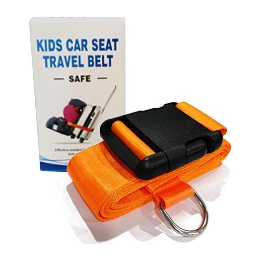 Car Seat Travel Belt to Suitcase,Car Seat Travel Strap to Convert Kid Car Seat and Carry-on Luggage to Airport Car Seat Stroller Carrier,Safe Travel Solution for Transport Car Seat (Orange)