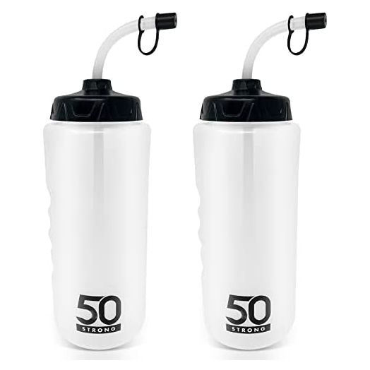 1 Liter Sports Water Bottle W/ Straw, Easy Squeeze + Built In Finger Grip, BPA Free Plastic, Use W/ Sport Helmet In Football & Hockey