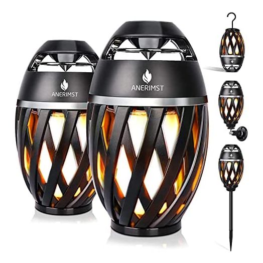 ANERIMST Outdoor Bluetooth Speaker with Flame Torch Light, for Men Couples Dads, Waterproof Wireless LED Speakers, Loud Volume & Bass, Home Gadgets, Gifts for Women Mom, Set of 2, Black
