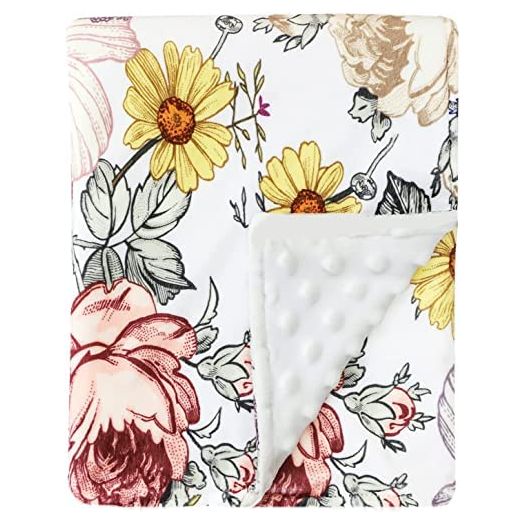 Floral Baby Blankets, Floral Minky Toddler Blanket for Boys Girls, Dotted Backing, Double Layer, Crib Receiving Blanket, for Nursery/Stroller/Toddler Bed/Carseat, 30 x 40 Inch