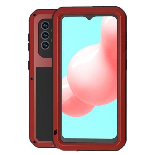 Love MEI Galaxy A32 5G Case, Outdoor Sports Built-in Tempered Glass Military Aluminum Protective Metal Shockproof Dustproof Bumper Heavy Duty Cover Case for Samsung Galaxy A32 5G (Red)
