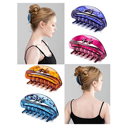 Prettyou 3.9 Inches Plastic Flower Claws Crystal Banana Hair Clip for Women Girls (Pack of 4)
