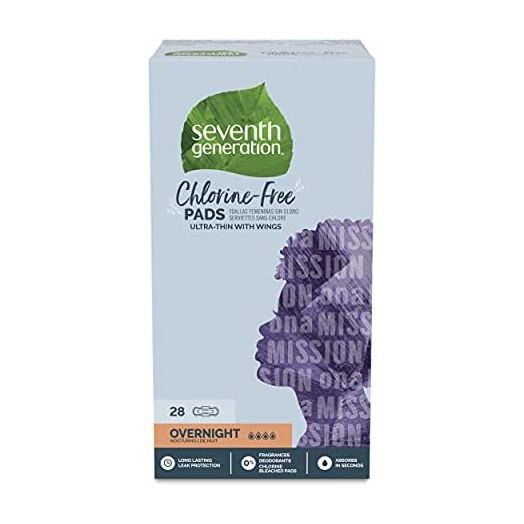 Seventh Generation Ultra Thin Pads, Overnight with Wings, Chlorine Free, 28 Count (Packaging May Vary)