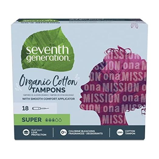 Seventh Generation Organic Cotton Tampons with Comfort Applicator Super Absorbency, White, 36 Count (Pack of 2)